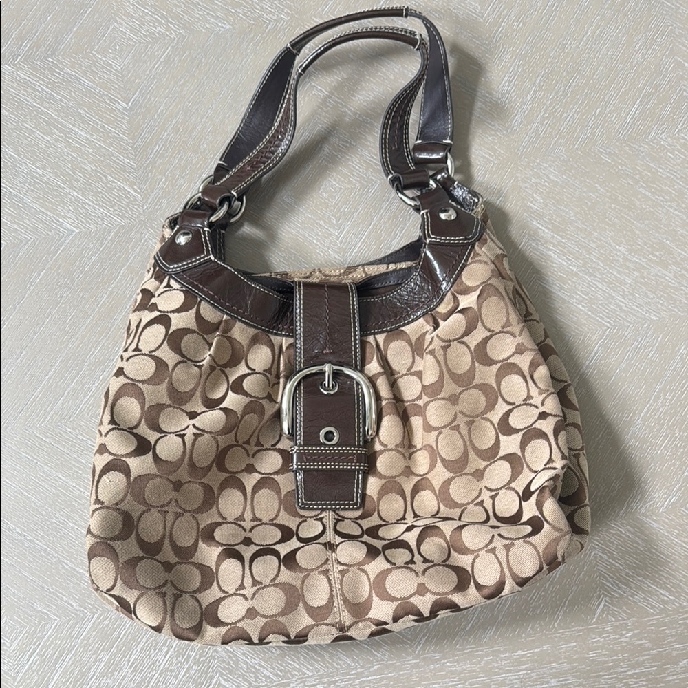 Coach Brown Shoulder Bag with Signature Monogram